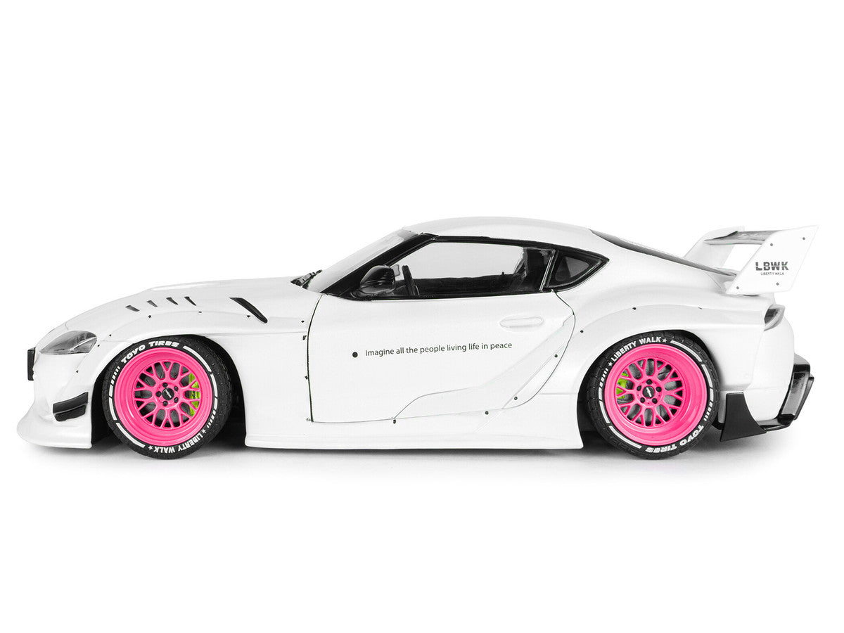 2025 Toyota GR Supra "Liberty Walk" Body Kit White Metallic with Pink Wheels 1/18 Diecast Model Car by Solido LuxuryLifeWay Online Store