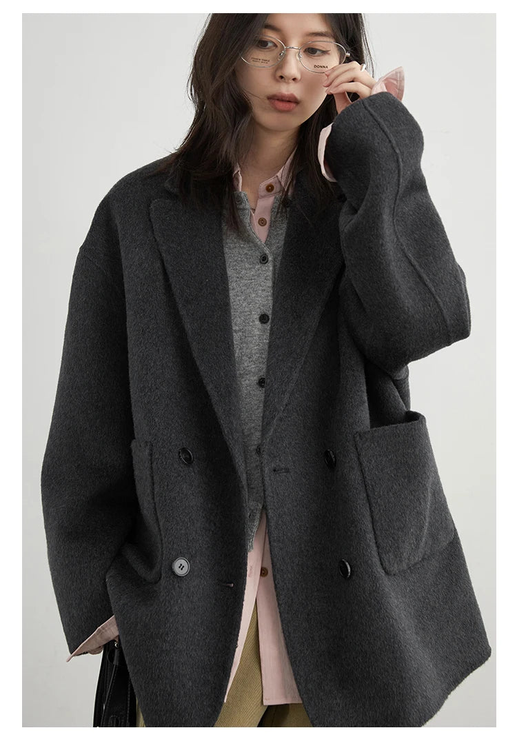 CHIC VEN New Women Woolen Coat Loose Solid Mid-length Double-sided Oversized Office Ladies Jackets Outerwear Autumn Winter 2026 Pi-Mart