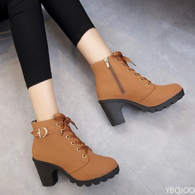New Spring Winter Fashionable versatile Women Boots Lace-up Fashionable versatile Ladies Shoes comfortable High Heels Boots LadyShow.Store
