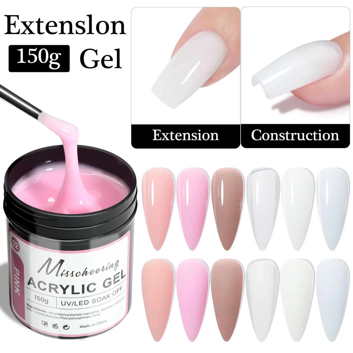 150g Transparent Nail Extension Gel Jelly White Light Pink Acrylic Nail Art UV LED Gel Semi Permanent Varnish Extension Tool Tri Light Beauty