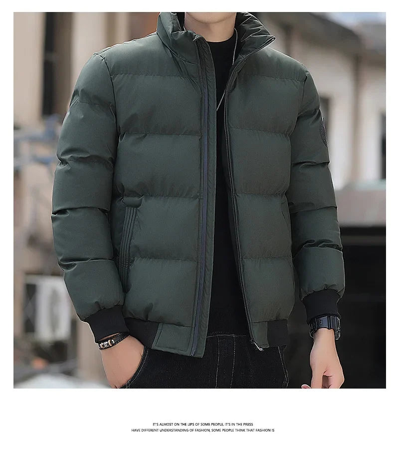 2025 Winter New Solid Color Zipper Down Jacket Thick Cotton Jacket Men Trendy Brand Casual Youth Coat Versatile Comfortable Top LadyShow.Store