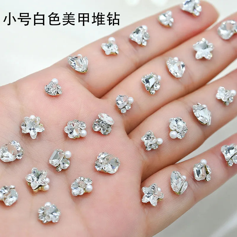 10pc Flash Mini Nail Art Diamond Pile Accessories White Heart Butterfly Fat Square Snowflake Nail Charms DIY Nail Art Decoration Pi-Mart