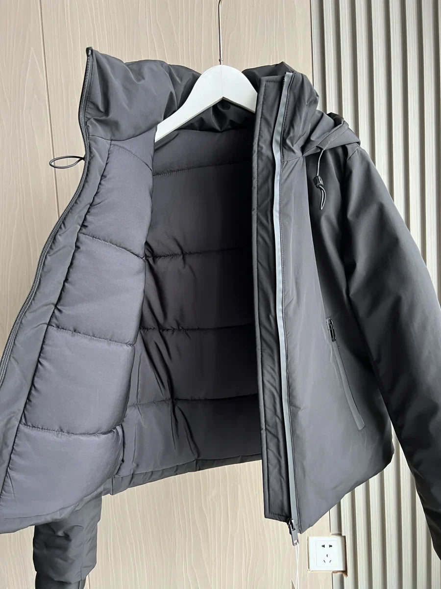 ETJ 2025 Autumn/Winter New  women's short imitation wind waterproof hooded thick warm cotton jacket Outdoor coat 4749703 LadyShow.Store
