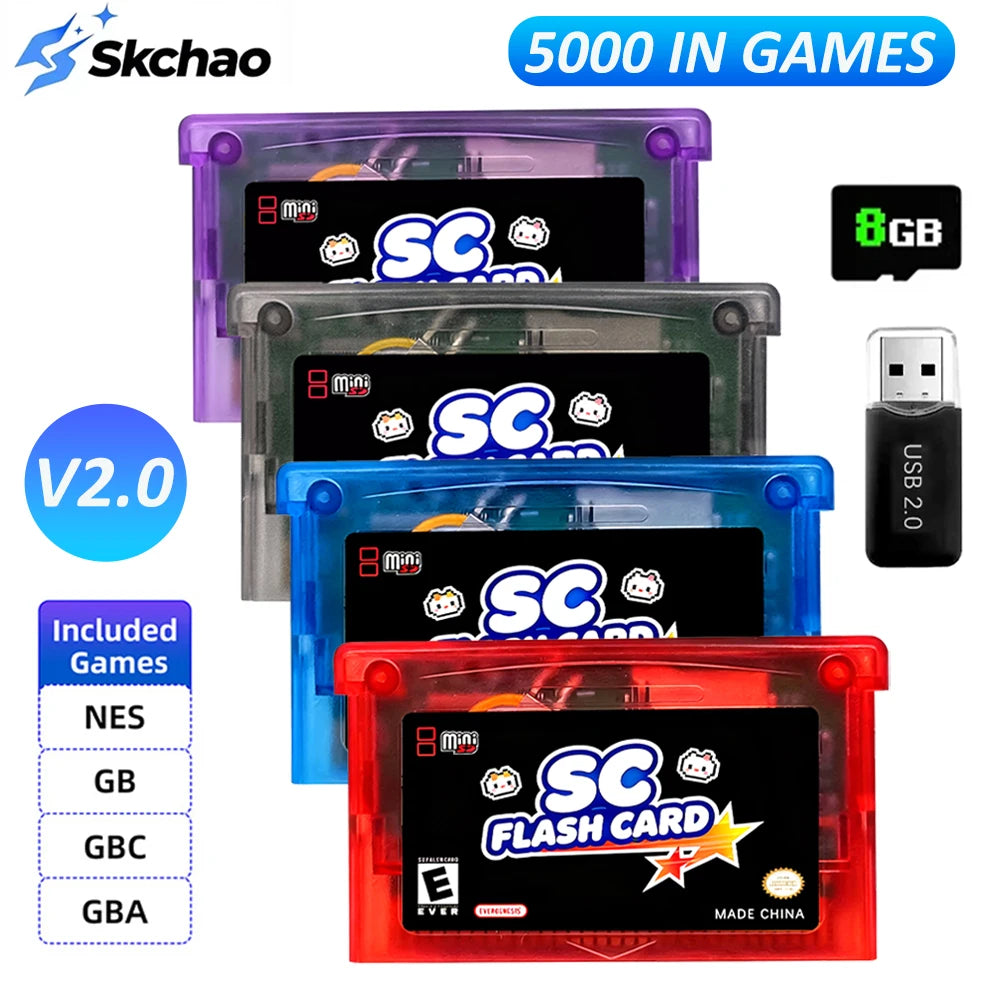 New 5000 in 1 SCFW V2.0 Card Mini GBA FlashCard For GBA GBC GB NES with 8G TF Card Adapter For SP GBM IDS NDS NDSL Game Console Pi-Mart