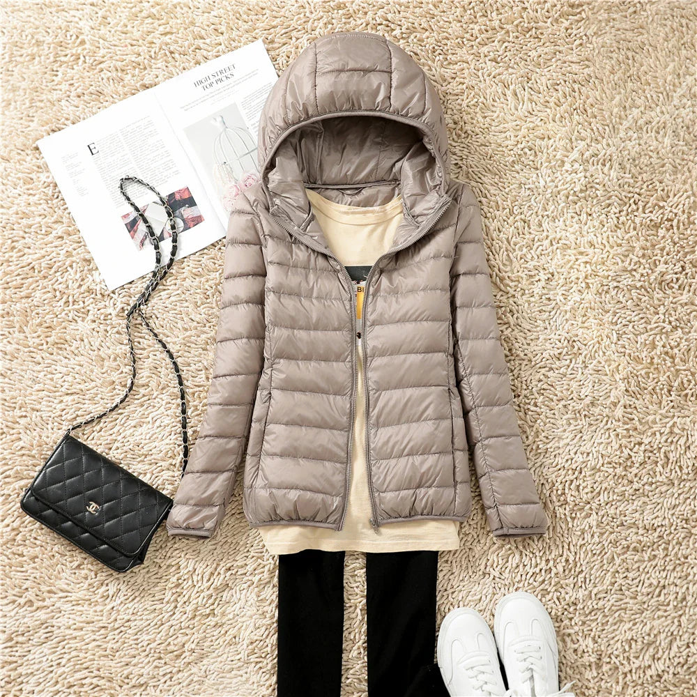 Women Puffer Jacket 15 Colors Plus Size 5XL 6XL 7XL 2025 New Spring Autumn Female Ultra Lightweight Packable Hooded Down Coats LadyShow.Store