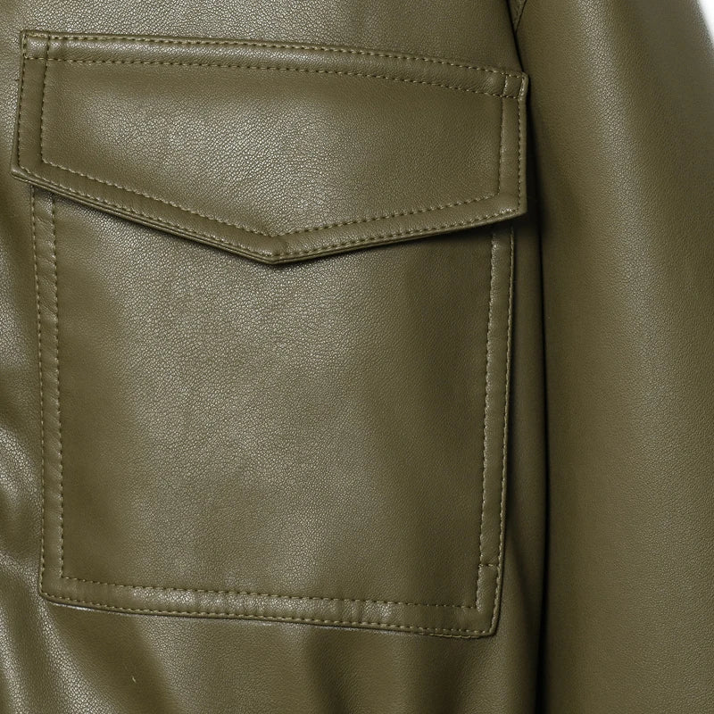 Women's Jacket Faux Leather Jacket Green Women's Demi-Season Jacket Outerwears Women's Autumn New In Coat Windbreaker Streetwear LadyShow.Store