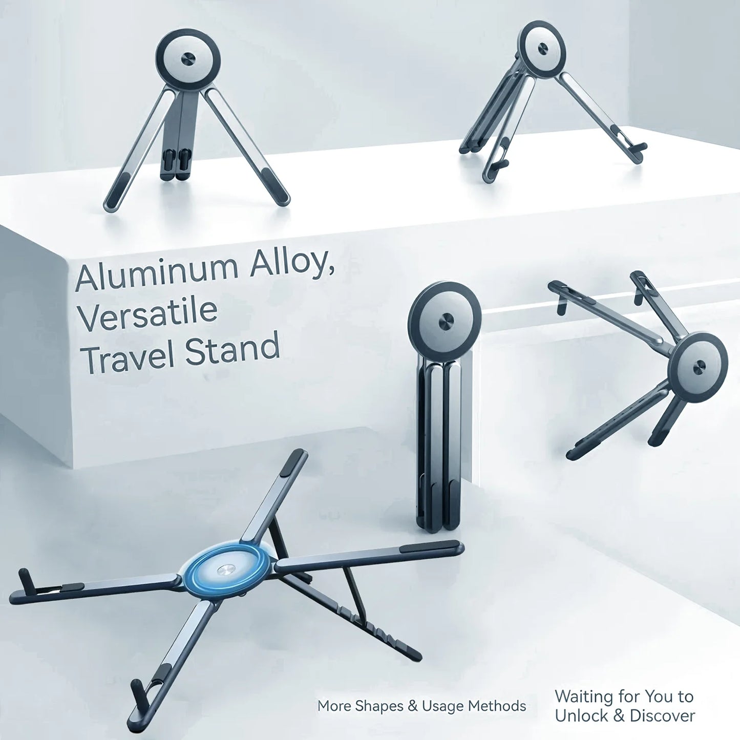 Portable Magnetic Phone Holder & Selfie Stick 3-in-1 Foldable Tripod Stand for iPhone iPad Tablet Laptop Desktop Use Pi-Mart