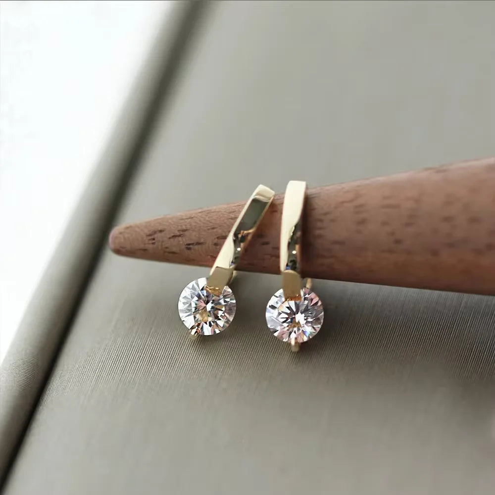 Gold Color Metal Bar Round Cubic Zirconia Stone Earrings Stud For Women Bowknot Shape CZ Post Earring Classic Sparkling Earring Pi-Mart