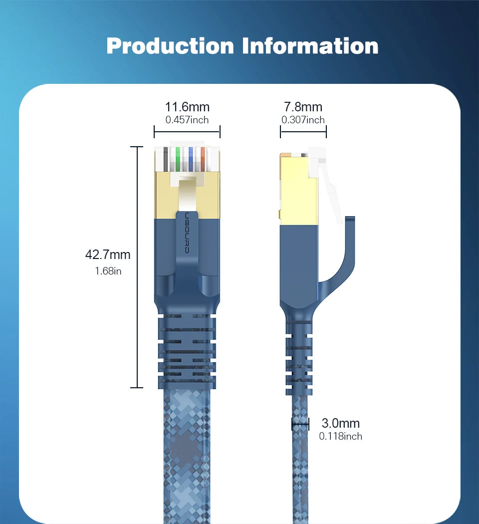 CAT 8 Flat Network Internet Cable 40Gbps 2000MHz Round RJ45 Nylon Braided LAN Cable Patch Cord for Modem Router PC PS4/5/6 Xbox Pi-Mart