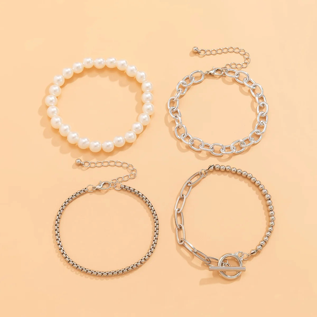 Boho Imitation Pearl Beaded Bracelet Women's Retro Fashion Creative Gold Color Beads O-Chain Bracelets Girls Birthday Jewelry Pi-Mart