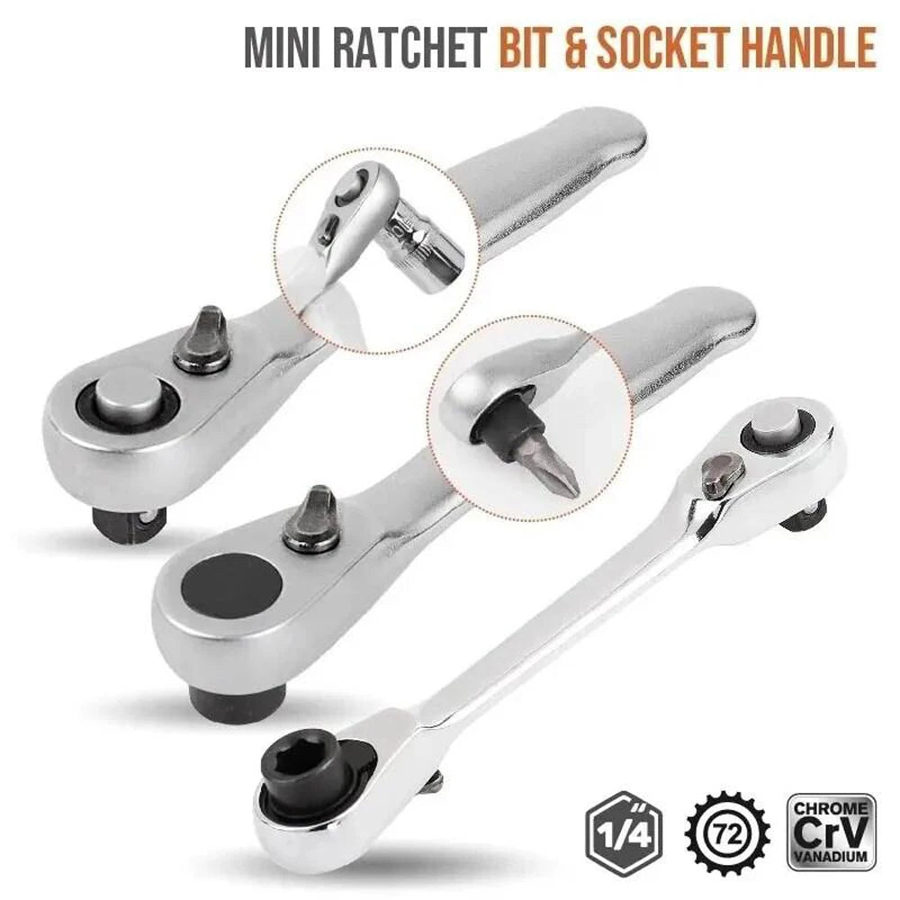 Mini Double Headed Ratchet Wrench 1/4 Inch Drive Socket Screwdriver Bit Driver Quick Release Ratchet Wrench Hand Tools Pi-Mart