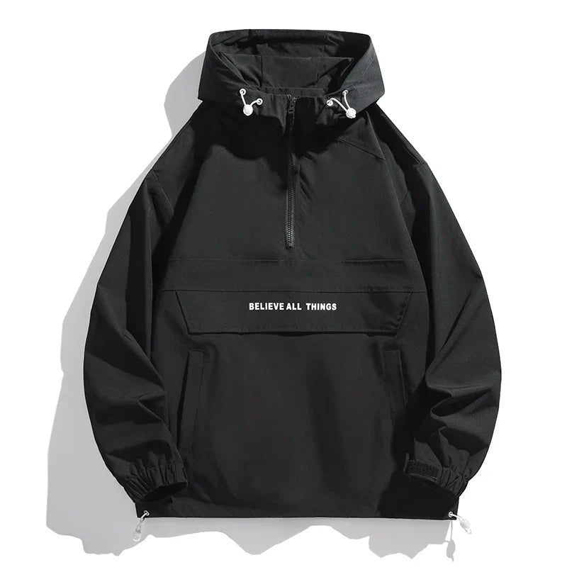 CHRLCK Men Hiking Jacket Outdoor Waterproof Fishing Hooded Sport Jacket Adjustable Drawstring Travel Jacket Mountaineering Coats LadyShow.Store