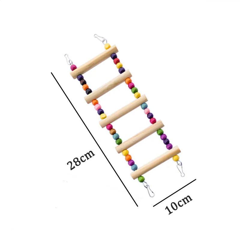 Wooden Bird Toys Small Parrot Chewing Training Toys Cotton Rope Swing Hanging Ring Bell Bird Cage Climbing Ladders Pet Supplies Pi-Mart