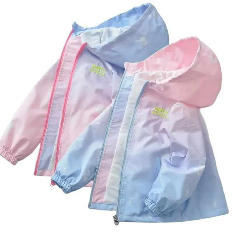 Korean Fashion Jacket For Girls Teenager Casual Gradient Hooded Coat Boys Blazer Spring Autumn Windproof Sweet Coats Windbreaker Pi-Mart