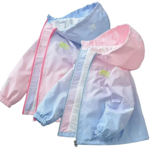 Korean Fashion Jacket For Girls Teenager Casual Gradient Hooded Coat Boys Blazer Spring Autumn Windproof Sweet Coats Windbreaker Pi-Mart