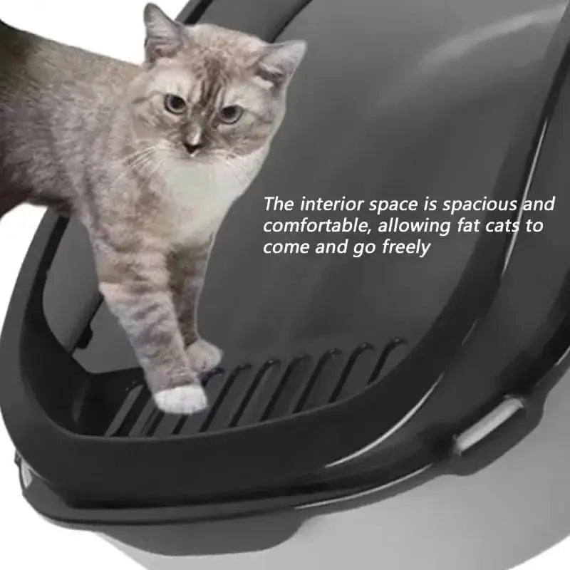 P Semi-Enclosed Cat Litter Box Splashproof Kitten Toilet Tray Pet Cleaning Basin with High Sides for Indoor Use Pi-Mart