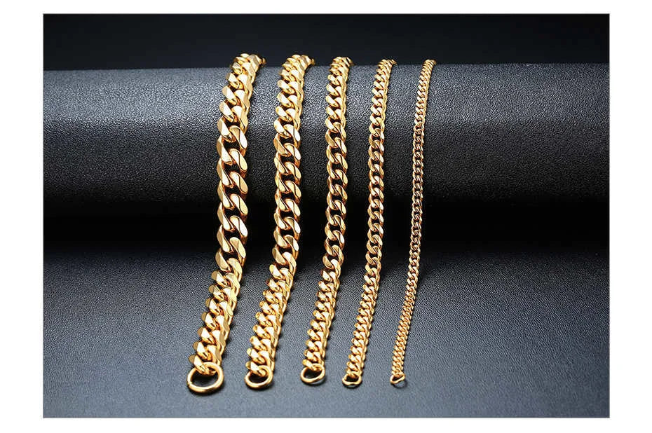 Vnox Mens Simple 3-11mm Stainless Steel Curb Cuban Link Chain Bracelets for Women Unisex Wrist Jewelry Gifts Pi-Mart