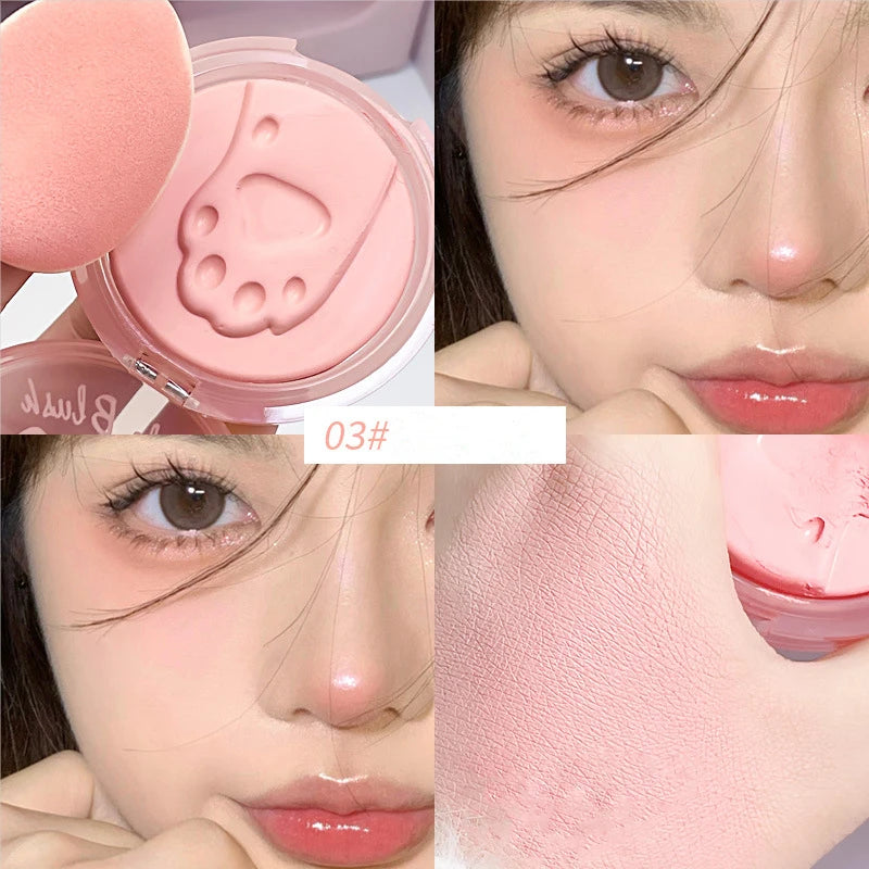 Cat Paw Cream Blush With Thumb Powder Puff Natural Matte Brighten Purple Apricot Rubores Cute Blusher Rouge Korean Dupes Makeup Pi-Mart