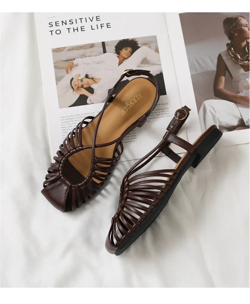 ZAROY Women Flat Sandals Summer Narrow Band Roman Shoes Casual Plus Size Brand Designer Banquet Beach Gladiator Sandalias Zapato LadyShow.Store