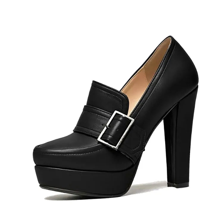 Round Toe High Heel Belt Buckle Women Single Shoes 2024 New Black Brown Spring  Autumn Waterproof Platform High Heels Size 34-43 Pi-Mart