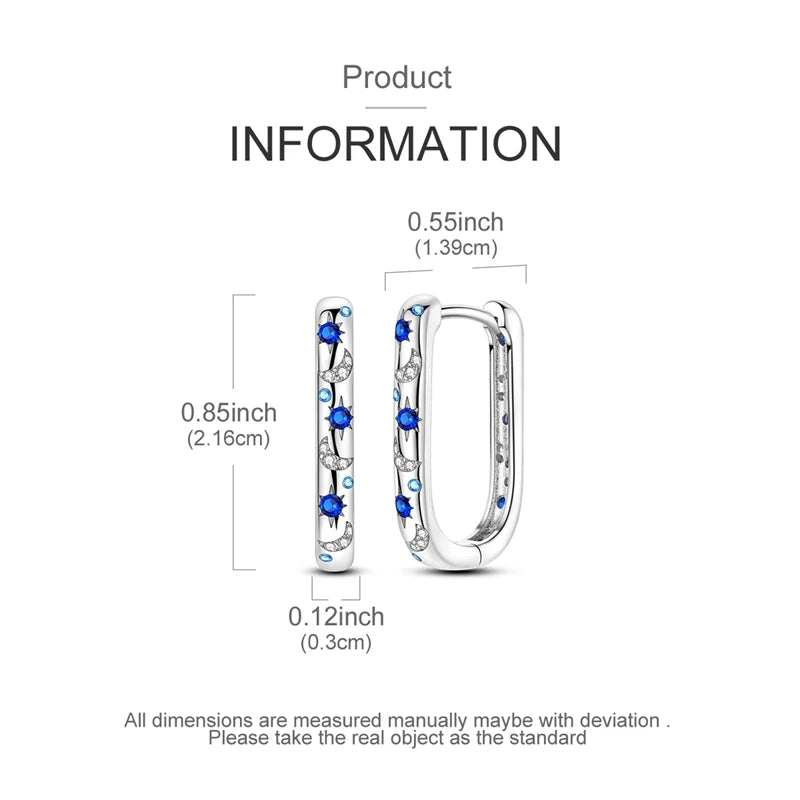 925 Sterling Silver Hoop Earring For Woman Night Sky Blue Purple Gemstone Original Earrings Fashion Jewelry Gift Pi-Mart