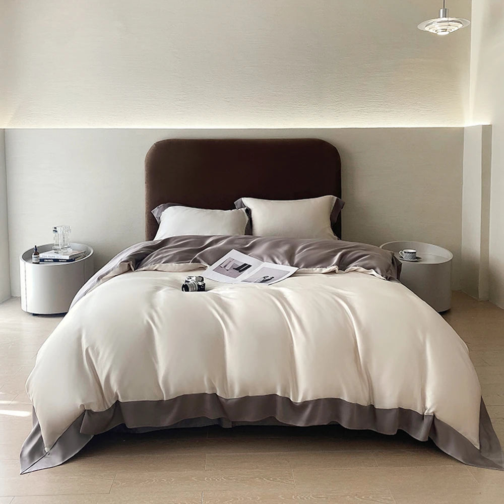 Liv-Esthete Top Grade 100% Silk Duvet Cover Set Queen King Yellow White Bedding Set Flat Sheet Beauty Pillowcase Bed Linen Pi-Mart