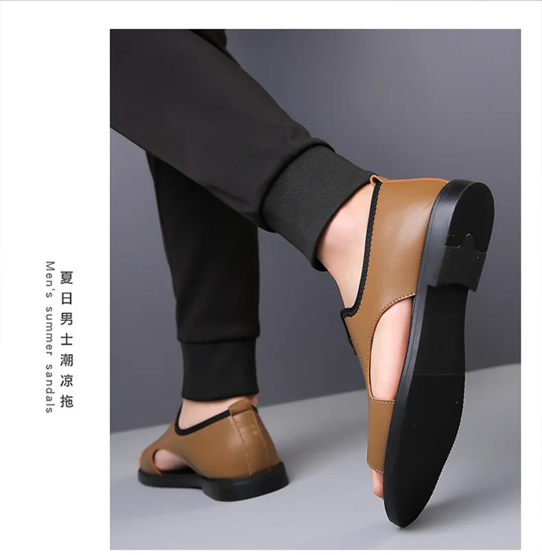 Brand Man Sandals Designer Fashion Leather Casual for Men Summer Comfortable Beach Slippers Outdoor Non-slip Men Sandalias 2026 Pi-Mart