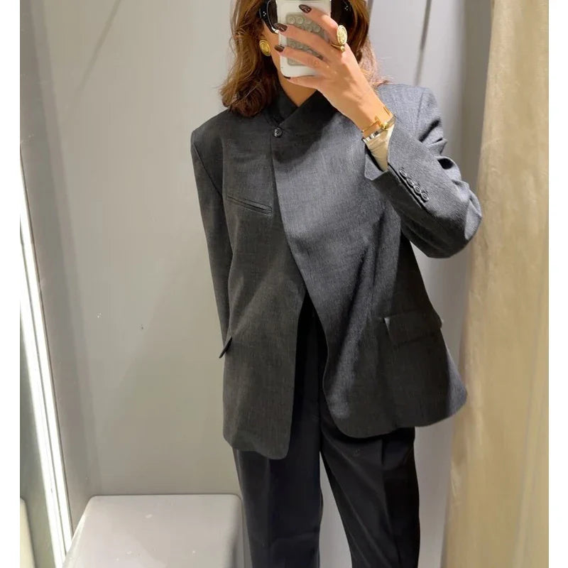 MUJER Women's Tailoring Blazers Vintage Office Blazer Woman Faux Wool Coats for Women Streetwear Outerwears Fitted Jacket Women LadyShow.Store