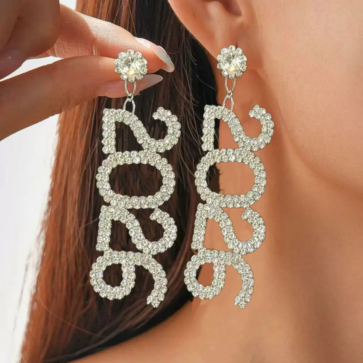 New Full Diamond New Year's Number 2026 Earrings, Christmas Gifts, Personalized Water Diamond Earnail Accessories Pi-Mart