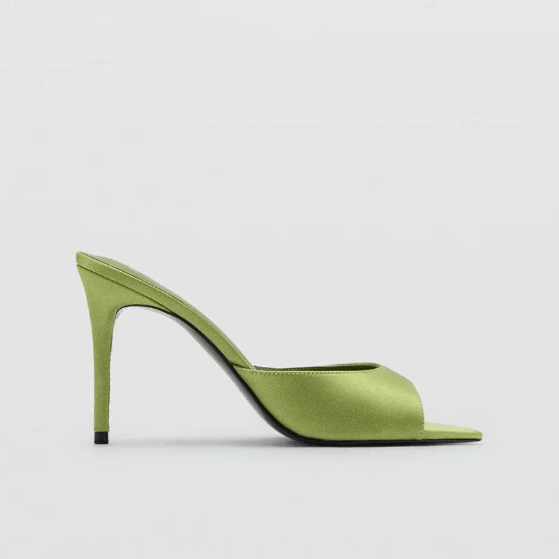 2026 Summer New Women's High Thin Heels Pointed Toes Fashion Slippers Elegant Satin Shoes Sexy Peep Toe Stiletto Sandals Pumps LadyShow.Store