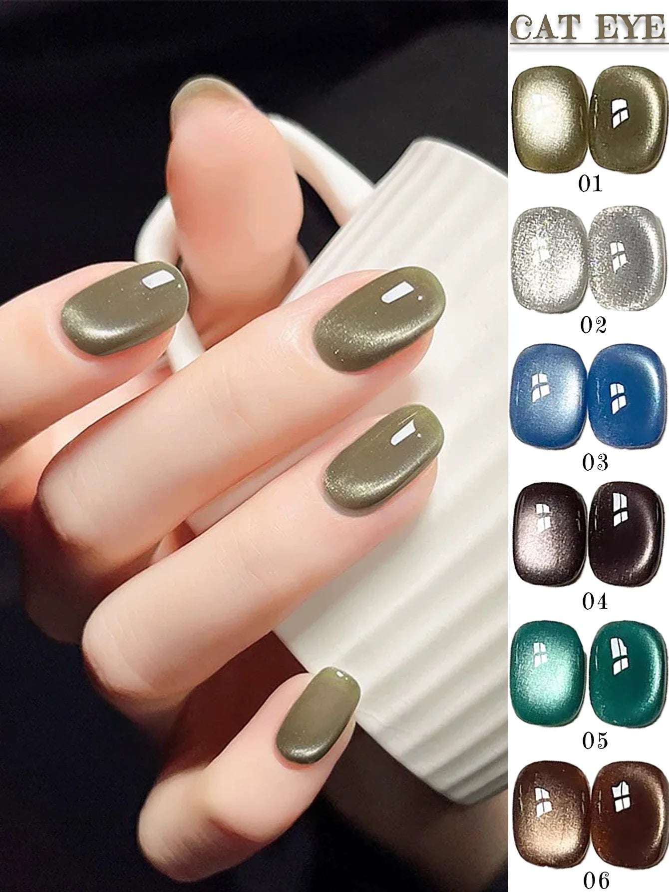 WS Black Glass Cat Magnetic Gel Nail Polish Punk Style Nail Art Manicure Varnis Semi Permanent Gel for Winter Nail Supplies Tri Light Beauty