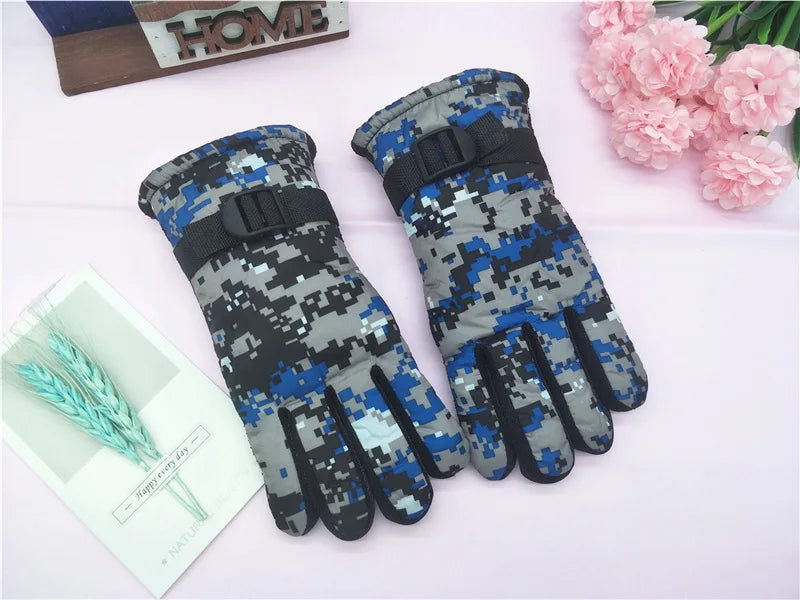 Kids Winter Gloves for Boys Girls 8-12 Years Old Fleece Lined Warm Thick Camouflage Ski Cycling Design Mittens Accessories Pi-Mart