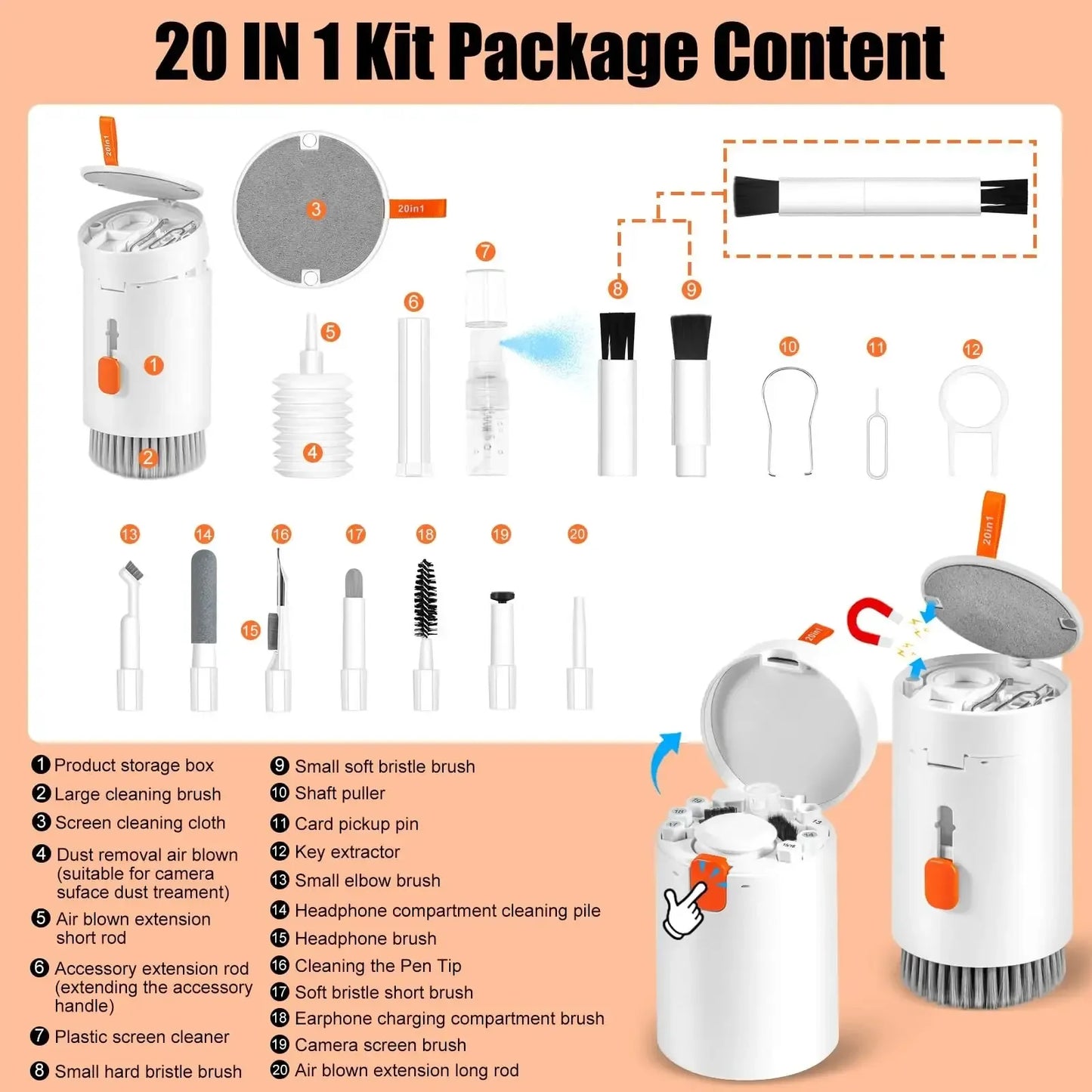 Multifunctional 20-in-1 Cleaner Kit Earphones Cleaning Pen brush Screen Cleaner Computer Keyboard Brush Keycap Puller Pi-Mart