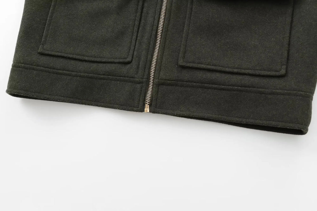 Women's Zipper Jacket Coat New Winter Long Sleeve Pocket Outerwear Coat Short Street Elegant Women's Jacket Pi-Mart