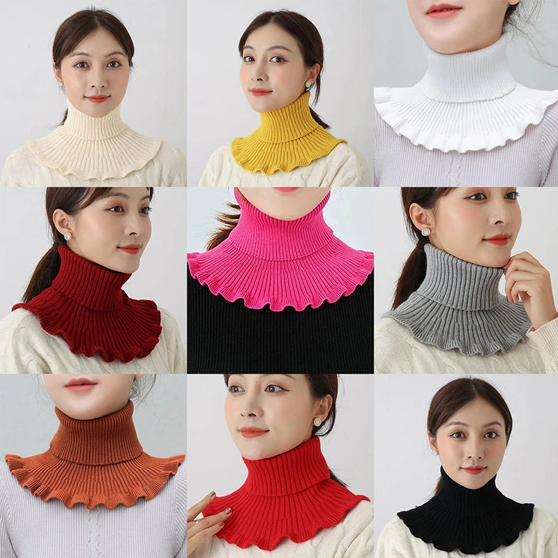 Warm Knitted Fake Collar Women Thicken Turtleneck Ruffles False Collars Detachable Neck Guard Winter Windproof Fake Collar Pi-Mart
