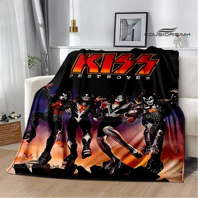 Kiss Band Printed Blanket picnic blanket Warm Blanket Flannel Home Travel Blanket throw blanket bed linings Birthday Gift Pi-Mart