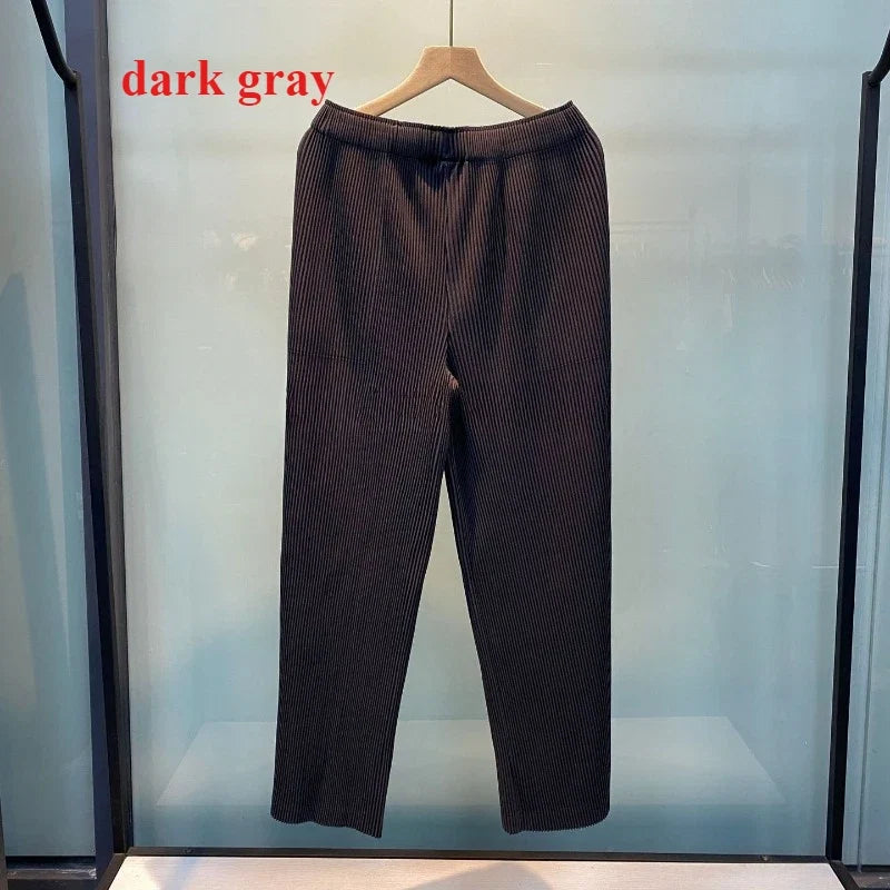 Miyake Pleated Sweatshirt Pit Stripe Zipper Standing Collar Jacket Women 2025 New Casual Pullover Hundred Pleat Skinny Tops LadyShow.Store