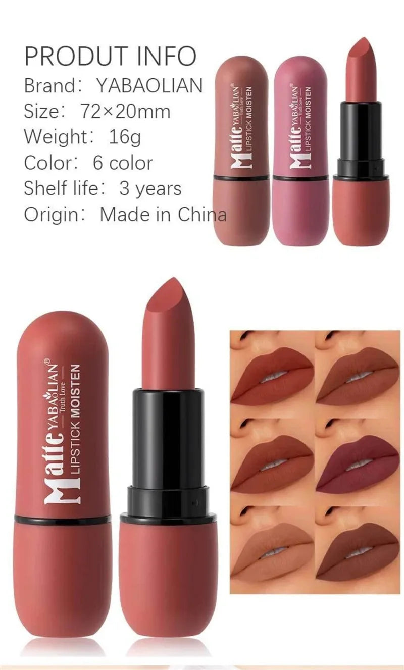 6-Color Matte Velvet Sexy Lipstick Waterproof Long-Lasting Nude Brown Lipstick Smooth High Pigment Profissional Lipgloss Makeup Pi-Mart
