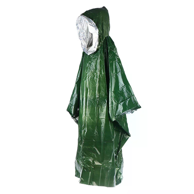 Waterproof Emergency Rain Poncho PE Thermal Blanket Raincoat Hooded Cover For Outdoor Camping Hiking Travel Motorcycle Rain Gear Pi-Mart