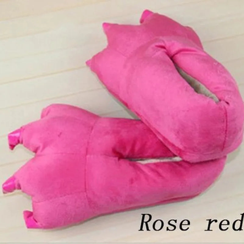 Winter Warm Soft Indoor Floor Slippers Women Men Shoes Paw Funny Animal Christmas Monster Dinosaur Claw Plush Home Random Lining LadyShow.Store