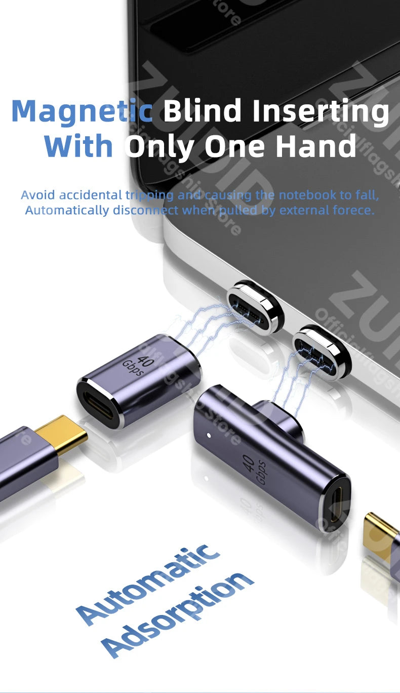 USB4.0 Thunderbolt3 Magnetic Adapter USB C To Type C 40Gbps 100W Fast Charging Magnet Converter Cable 8K@60Hz USB Type C Adapter Pi-Mart