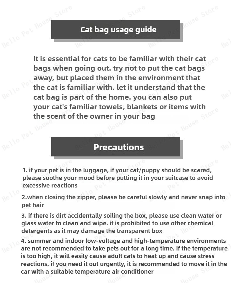 Portable Cat Bag for Going Out Large Capacity Transparent Breathable Pet Trolley Case Cat Travel Bag Pet Supplies Cat nest Pi-Mart
