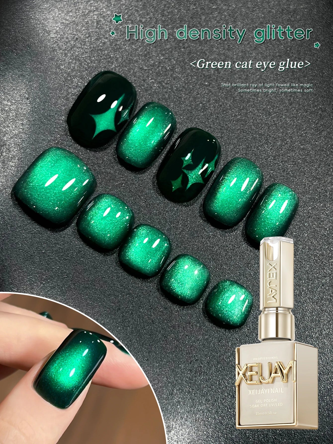 15ml Snow Pear Crushed Ice Cat Eye Gel Nail Polish,  Shiny Bubble-Free UV/LED Quick-Drying Gel Suitable For Nail Art DIY Design Tri Light Beauty