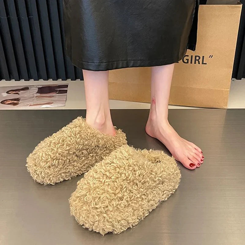 Winter 2026 Fashion Women's Shoes Comfortable Plush Velvet Warm Fluffy Slippers Home Non-slip Lightweight Soft Indoor Slippers LadyShow.Store