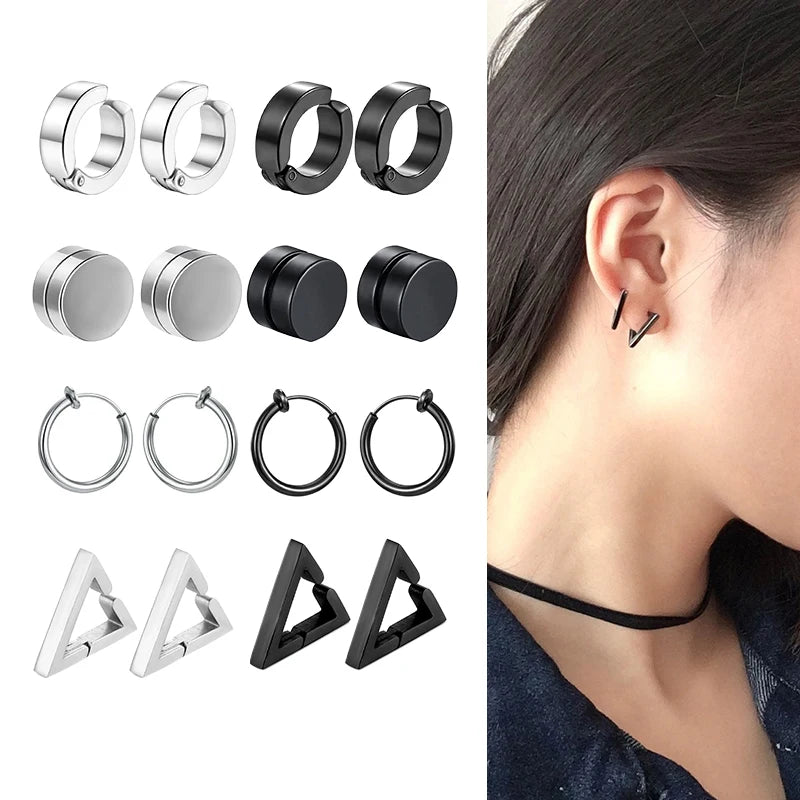 1 Pairs Fake Ear Clip Hoop Earrings for Men and Women Stainless Steel Painless Non Piercing Fake Earrings Jewelry Gifts Pi-Mart