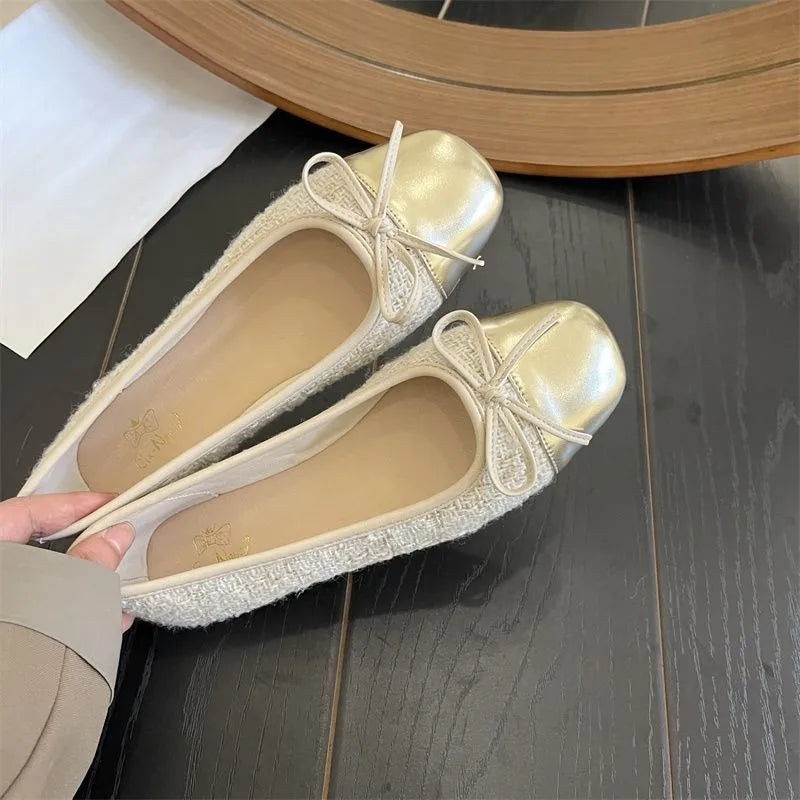 Women's Shoes Autumn New Ballet Shoes Leather Round Head Women's Shoes Flat Casual Classic Breathable Style Ladies Single Shoes LadyShow.Store