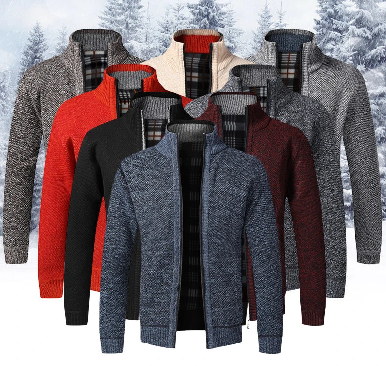 Autumn Winter Warm Cardigan Men Fleece Sweaters Full Zip Jackets Slim Fit Luxury Brand Knitted Sweater Coat American Jersey Pi-Mart