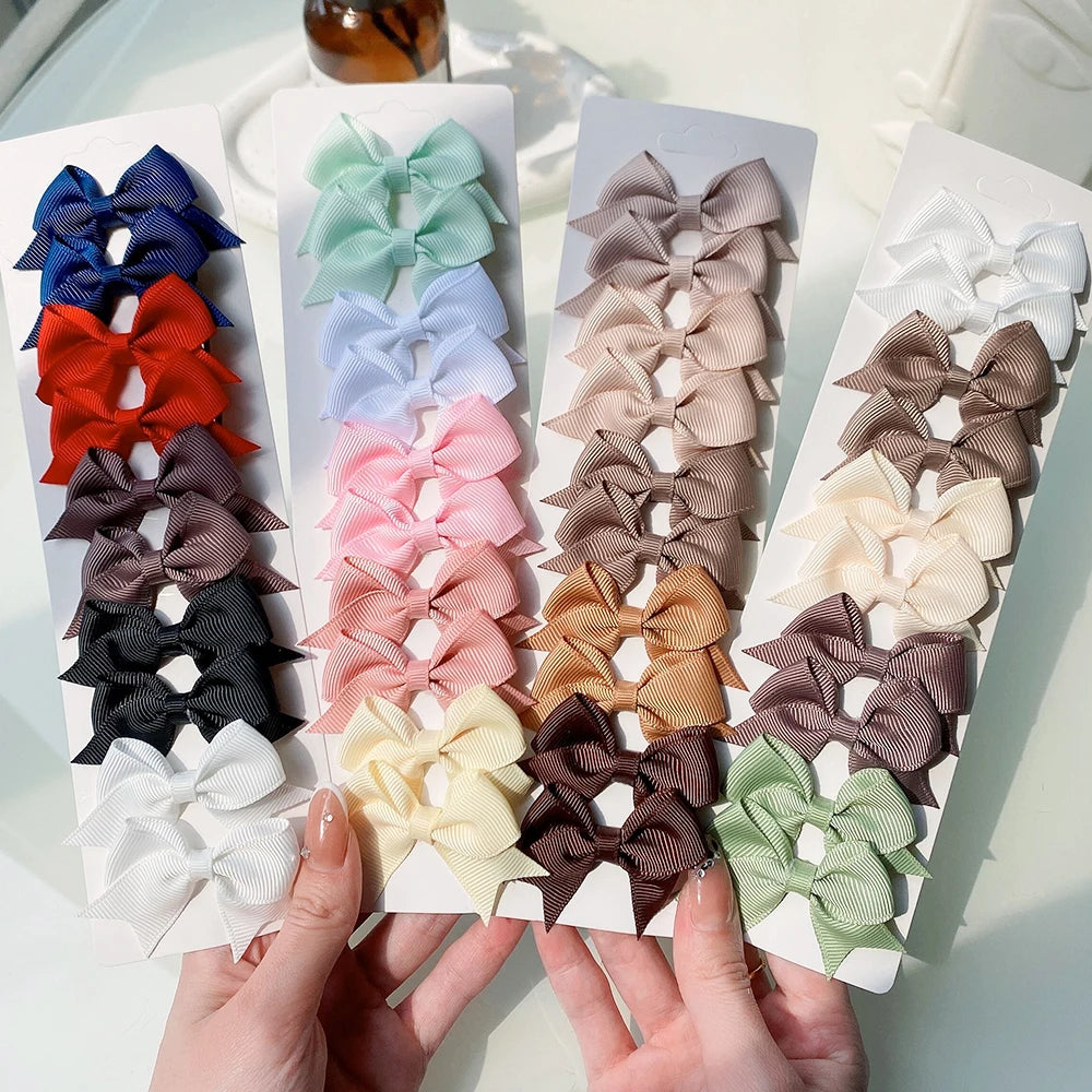 10Pcs/Set Solid Color Kids Bows Hair Clips for Baby Girls Handmade Ribbon Bowknot Hairpin Barrettes New Year Hair Accessories Pi-Mart