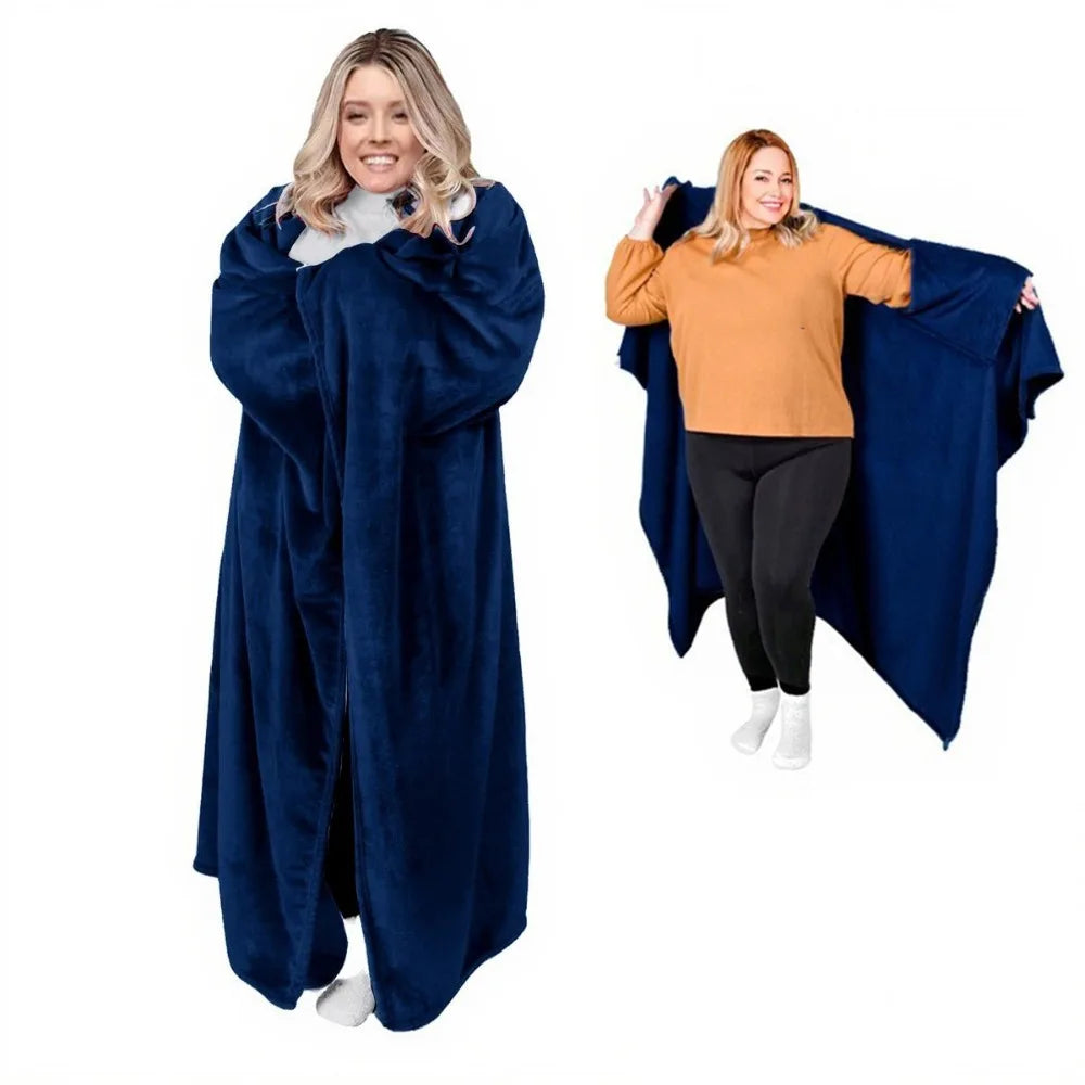 Cozy Flannel Winter Wearable Blanket Warm Sofa Throw Blanket Soft Thickened Leisure Blanket Winter Pi-Mart