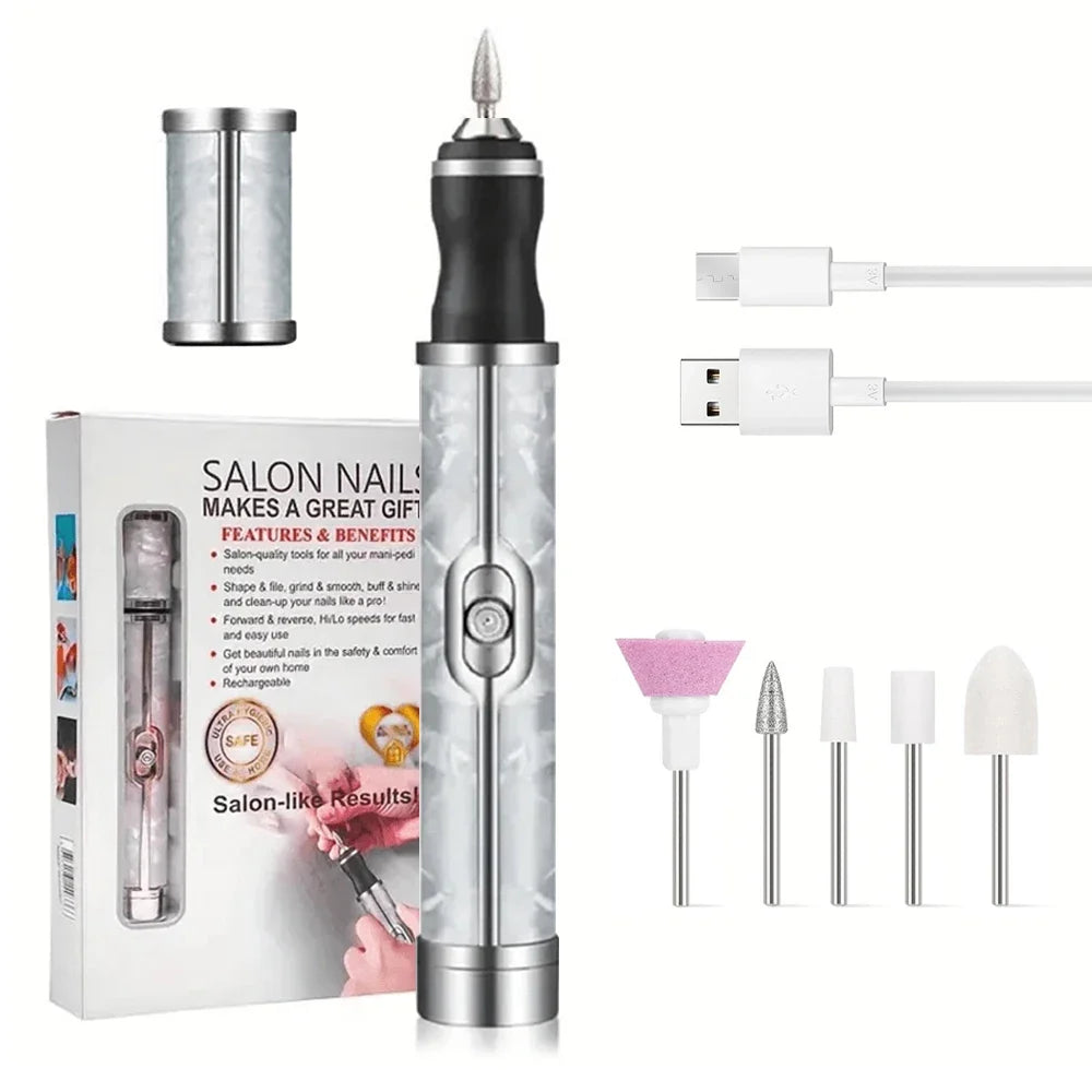 LINMANDA Rechargeable Electric Nail Grinder Nail Polishing Machine Portable Mini Electric Driil Pedicure Kit for Home Salon Tri Light Beauty